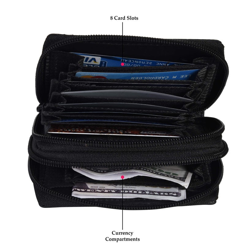 LB LEATHERBOSS Leatherboss Genuine Leather Rfid Safe Double Zipper Accordion Wallet Organizer For Men Women, Black - Image 4